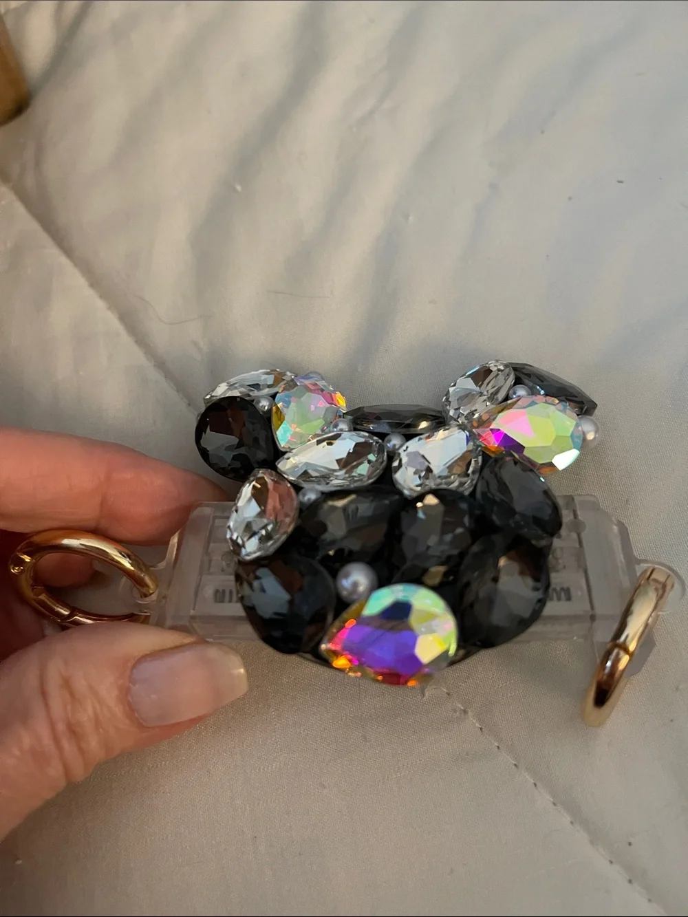 Black and Iridescent Crystal Phone Grip